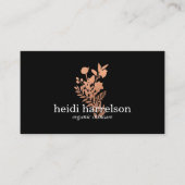 Carte De Visite Logo rose Gold Floral sur Black (Devant)