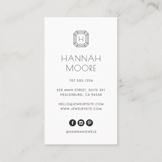 Carte De Visite Logo rose Gold Gem Monogram | Bijoux (Dos)