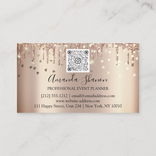 Carte De Visite Logo rose Gold Pink Confetti Drio QR CODE (Dos)