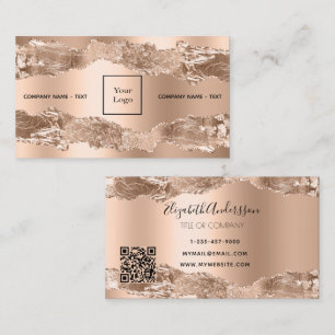 Carte De Visite Logo rose or agate marbre code QR