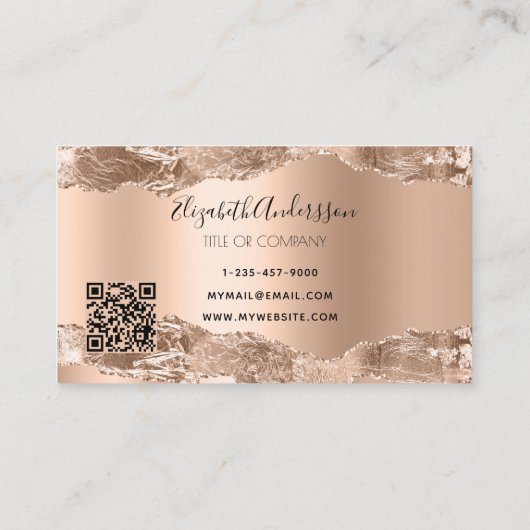 Carte De Visite Logo rose or agate marbre code QR (Dos)