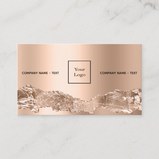 Carte De Visite Logo rose or métal agate marbre code QR (Devant)