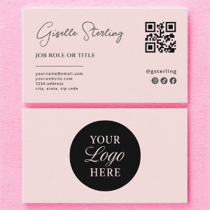Carte De Visite Logo rose pâle QR Code minimaliste Professionnel