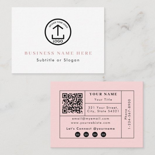 Carte De Visite Logo rose pâle QR Code Social Media Contact (Devant / Derrière)