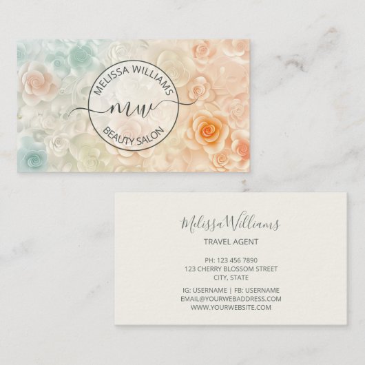 Carte De Visite Logo Rose Pastel 3D (Devant / Derrière)