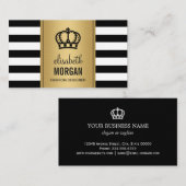 Carte De Visite Logo Royal Crown Élégant Gold Black White Stripes (Devant / Derrière)