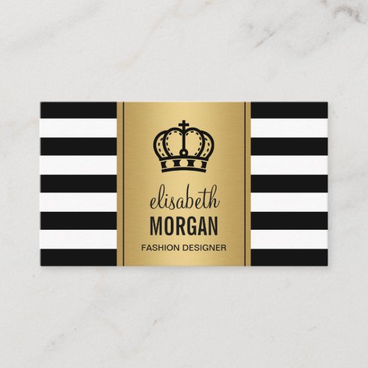 Carte De Visite Logo Royal Crown Élégant Gold Black White Stripes (Devant)