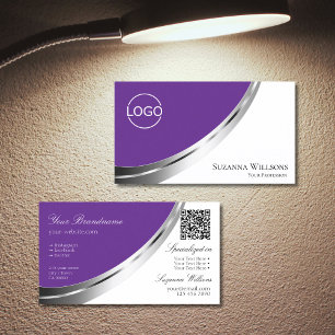 Carte De Visite Logo Royal Purple White Silver Decor et QR-Code