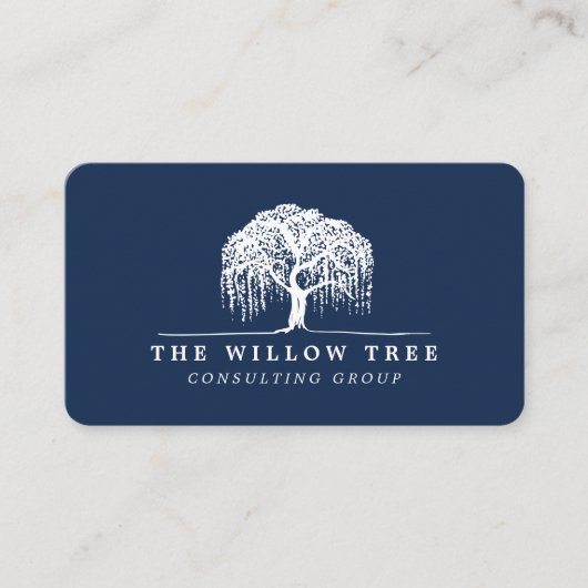 Carte De Visite Logo Rustic Modern Navy Blue & White Willow Tree (Devant)
