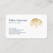 Carte De Visite Logo Rustic Modern Navy & Gold Willow Tree (Dos)