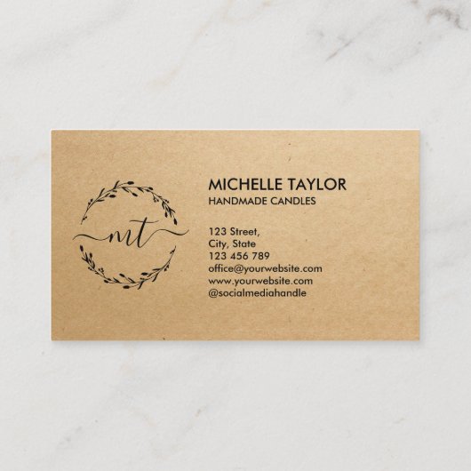 Carte De Visite Logo Rustique Classique Lavender Wreath Logo Kraft (Dos)