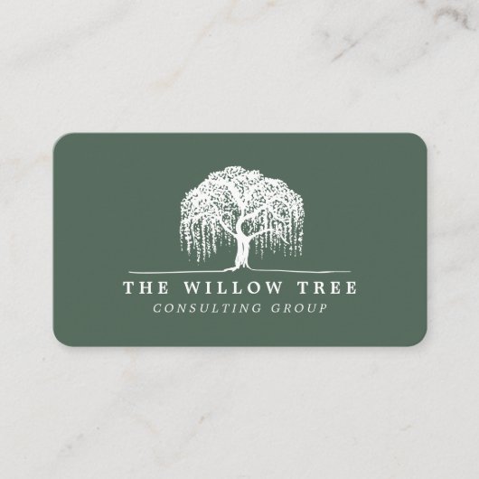 Carte De Visite Logo Rustique moderne vert & blanc Willow Tree (Devant)