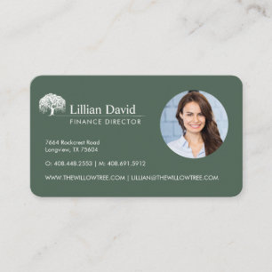 Carte De Visite Logo Rustique Olive Green & White Willow Tree Phot