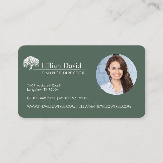 Carte De Visite Logo Rustique Olive Green & White Willow Tree Phot (Devant)