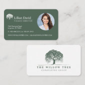 Carte De Visite Logo Rustique Olive Green & White Willow Tree Phot (Devant / Derrière)