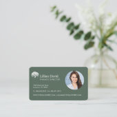 Carte De Visite Logo Rustique Olive Green & White Willow Tree Phot (Debout devant)