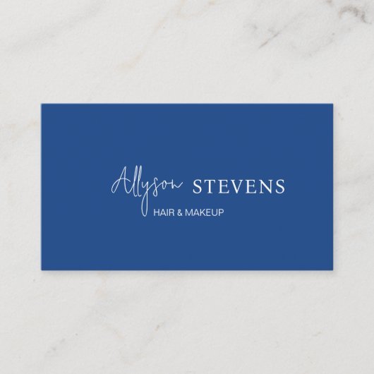 Carte De Visite Logo script blanc bleu maquillage cheveux qr code (Devant)