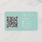 Carte De Visite Logo script blanc turquoise cheveux maquillage qr (Dos)