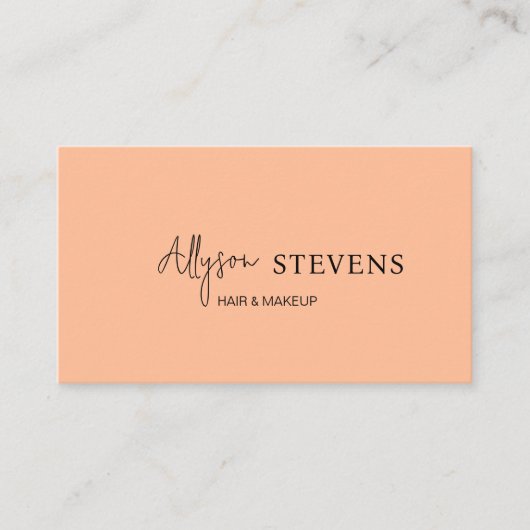 Carte De Visite Logo script chic peach maquillage cheveux qr code (Devant)