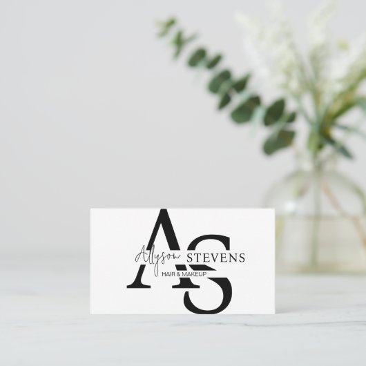 Carte De Visite Logo script initiales maquillage cheveux code qr (Debout devant)