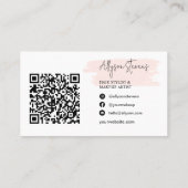 Carte De Visite Logo script pinceau rose maquillage cheveux qr cod (Dos)