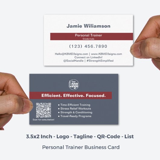 Carte De Visite Logo Services Grey Red Accent Personal Trainer
