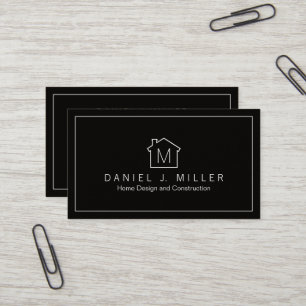 Carte De Visite Logo simple à domicile Monogramme moderne noir et