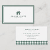 Carte De Visite Logo simple Accueil Vert En vichy Motif Realtor (Devant / Derrière)