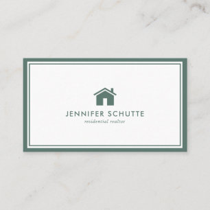 Carte De Visite Logo simple Accueil Vert En vichy Motif Realtor
