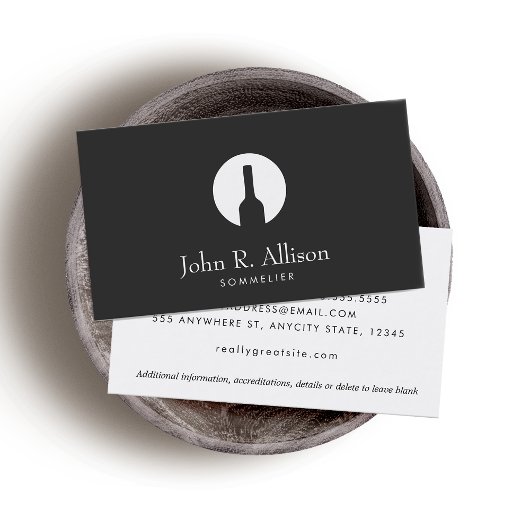 Carte De Visite Logo simple bouteille de vin Sommelier noir