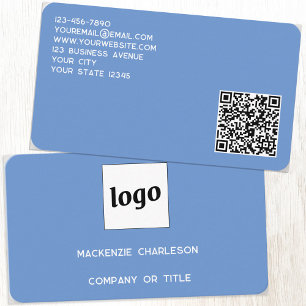 Carte De Visite Logo simple et code QR bleu