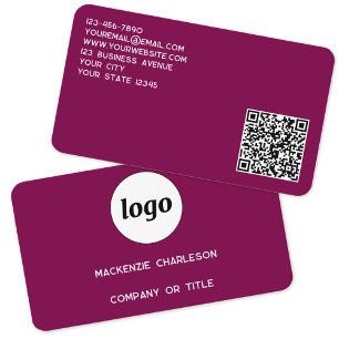 Carte De Visite Logo simple et code QR Magenta Cherry Pink