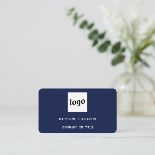 Carte De Visite Logo simple et code QR Navy Blue (Debout devant)