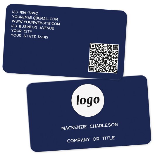 Carte De Visite Logo simple et code QR Navy Blue