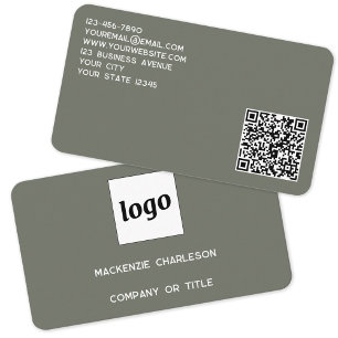 Carte De Visite Logo simple et code QR Sage Green