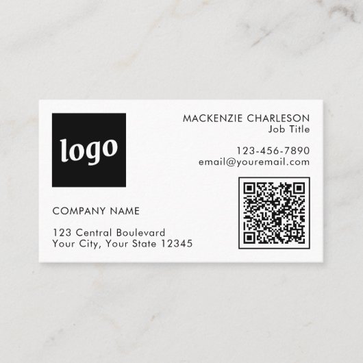 Carte De Visite Logo simple et code QR texte (Devant)