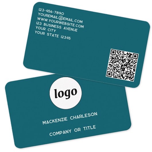 Carte De Visite Logo simple et code QR Vert Turquoise