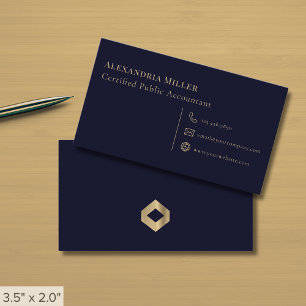 Carte De Visite Logo simple et élégant Navy Blue Gold Diamond