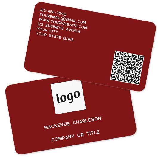 Carte De Visite Logo simple et QR Code Bourgogne Rouge