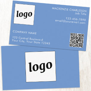 Carte De Visite Logo simple et texte QR Code bleu