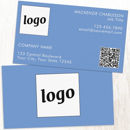 Carte De Visite Logo simple et texte QR Code bleu