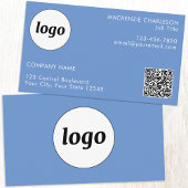 Carte De Visite Logo simple et texte QR Code bleu