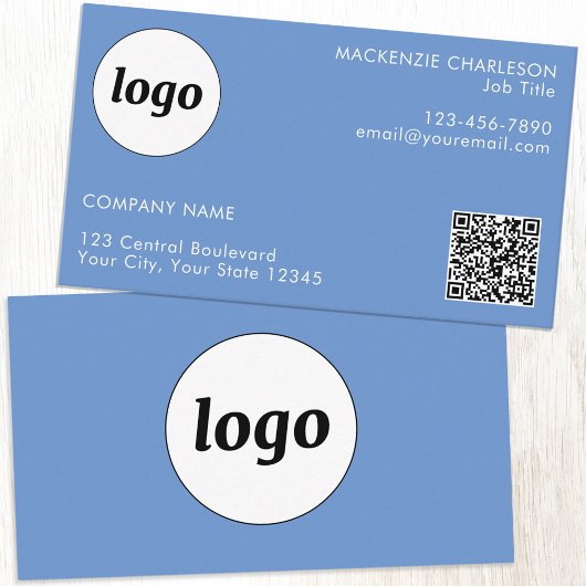Carte De Visite Logo simple et texte QR Code bleu