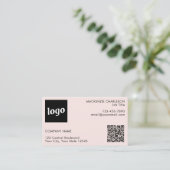 Carte De Visite Logo simple et texte QR Code bleu rose (Debout devant)