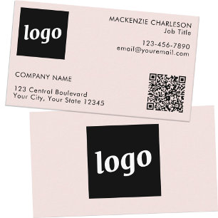 Carte De Visite Logo simple et texte QR Code bleu rose