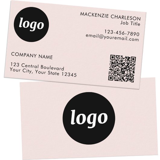 Carte De Visite Logo simple et texte QR Code bleu rose