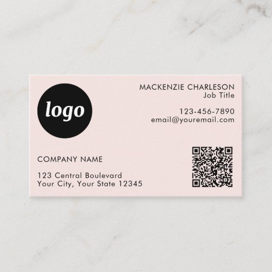 Carte De Visite Logo simple et texte QR Code bleu rose (Devant)