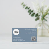 Carte De Visite Logo simple et texte QR Code Dusty Blue Grey (Debout devant)