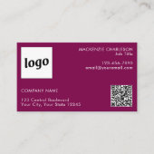 Carte De Visite Logo simple et texte QR Code foncé rose cerisier (Devant)