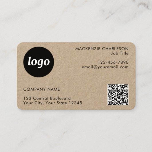 Carte De Visite Logo simple et texte QR Code Kraft (Devant)